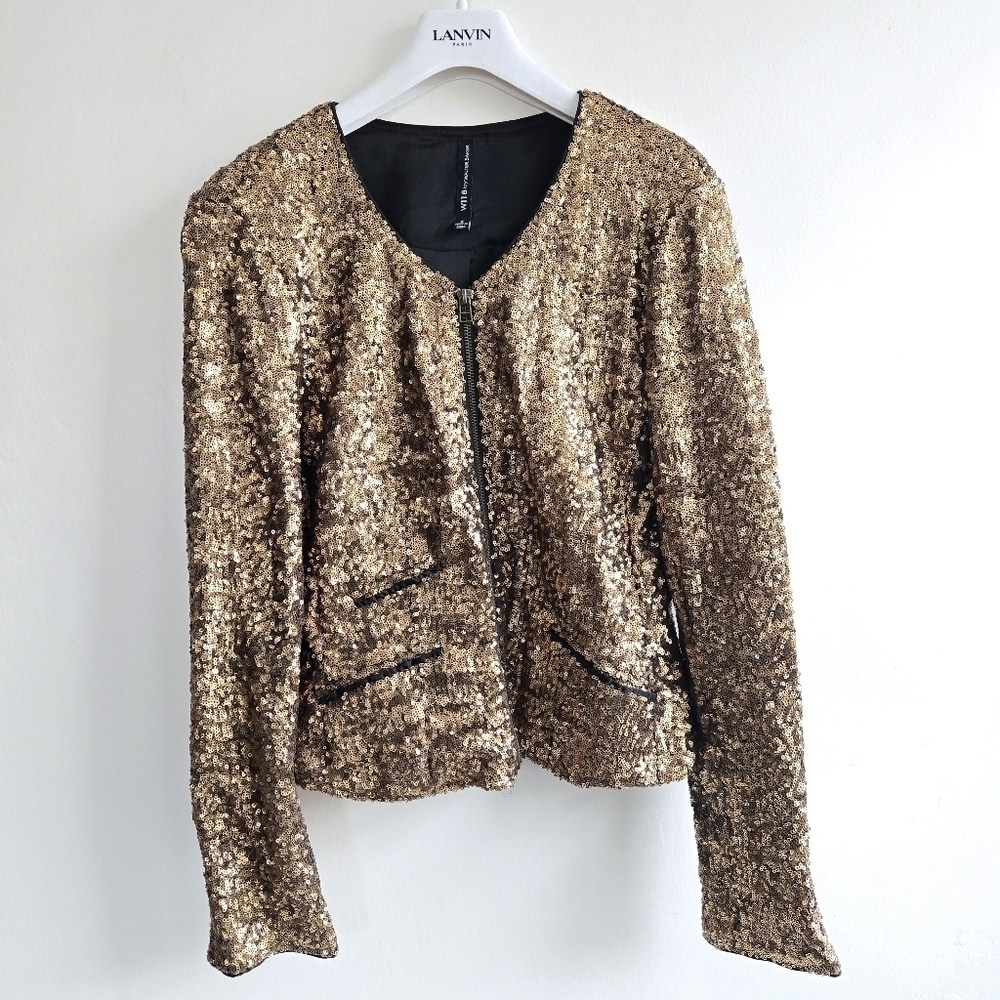 W118 by Walter Baker Gold Sequin Long Sleeve Jacket Small